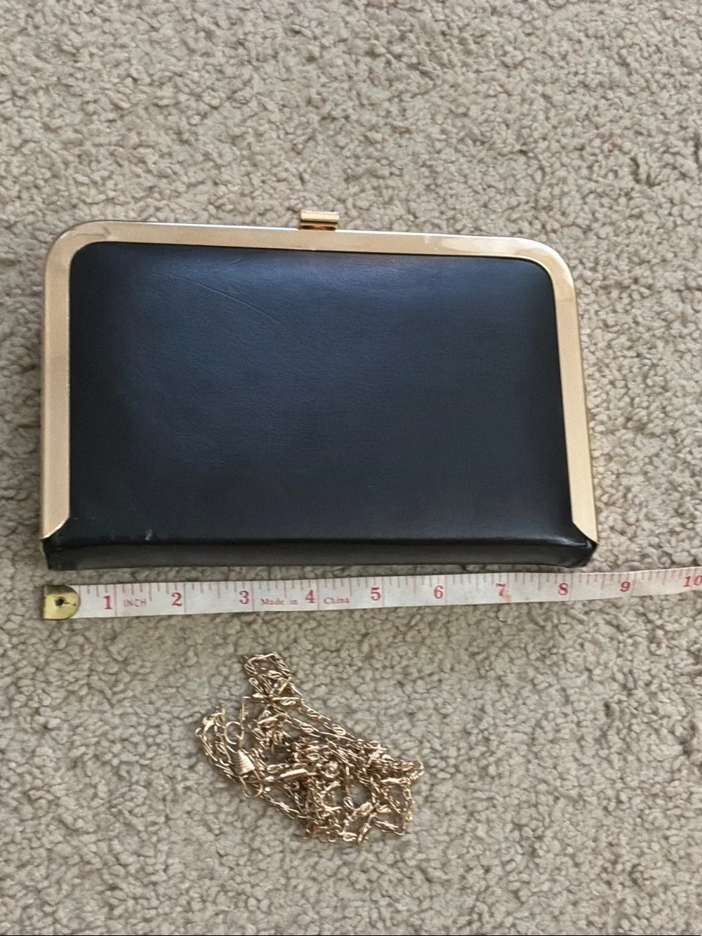 Classic Black Leather Frame Clutch with Gold Trim